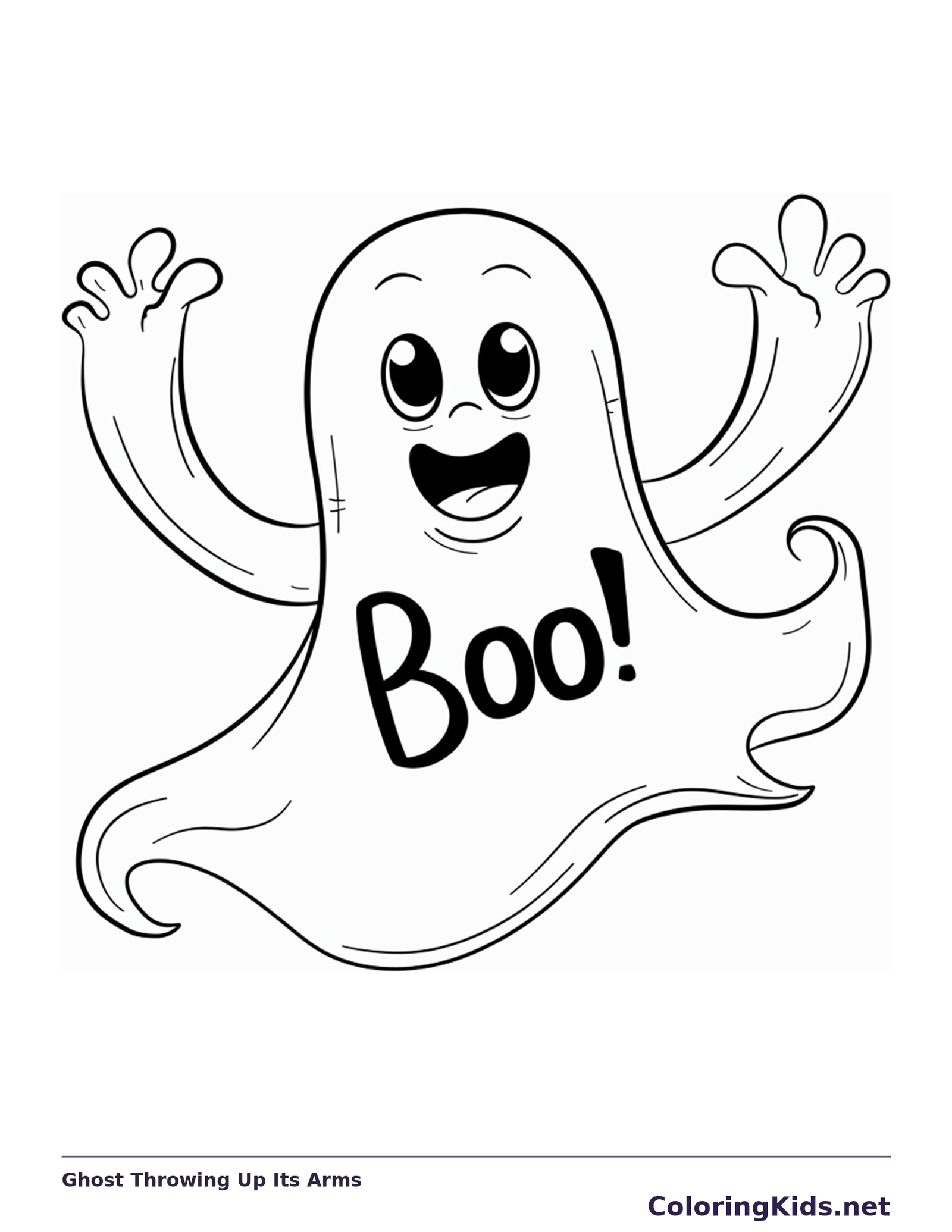 Ghost Throwing Up Its Arms coloring page, black and white printable line art