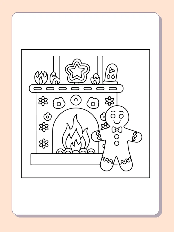 Gingerbread Beside a Decorated Mantel black and white gingerbread coloring page