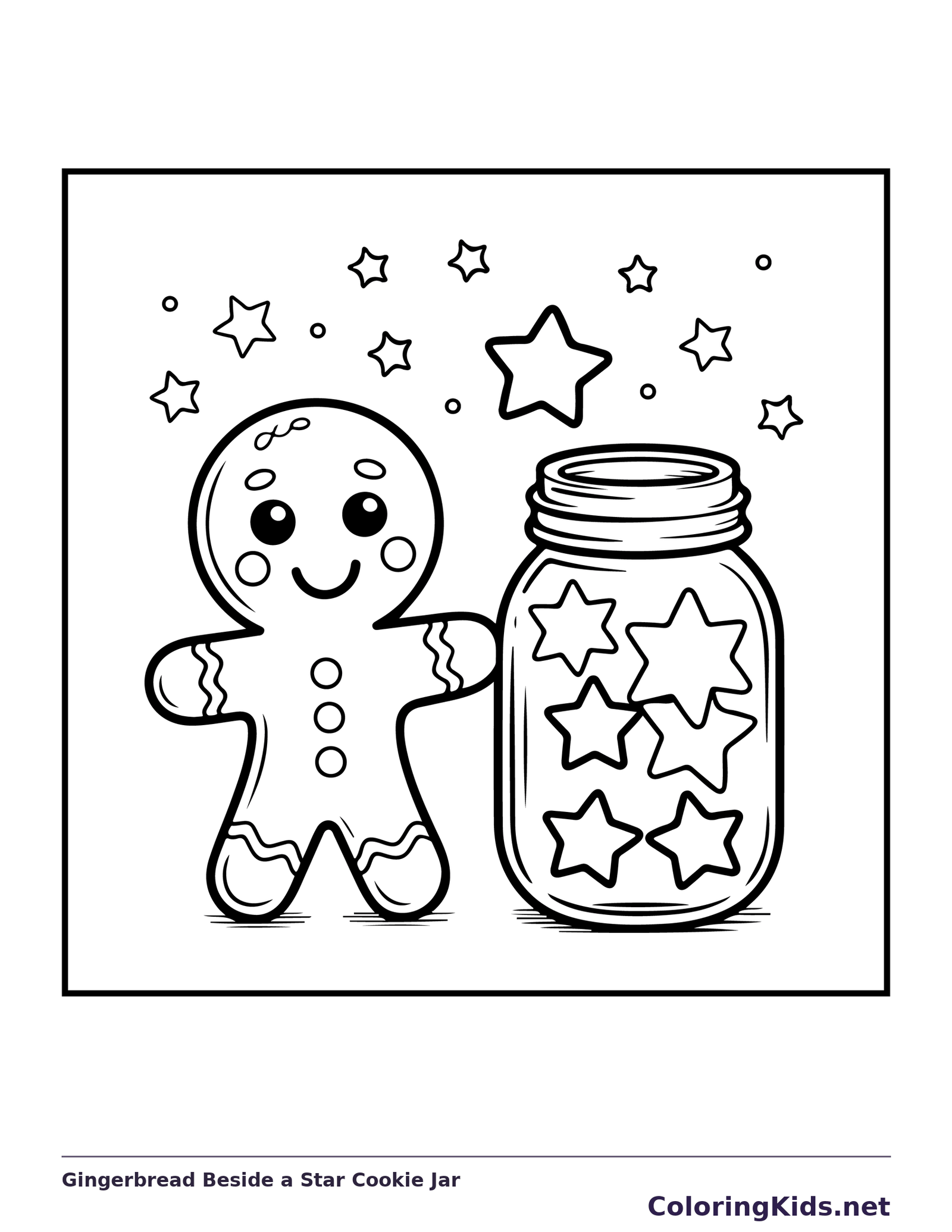 Gingerbread Beside a Star Cookie Jar coloring page | ColoringKids.net