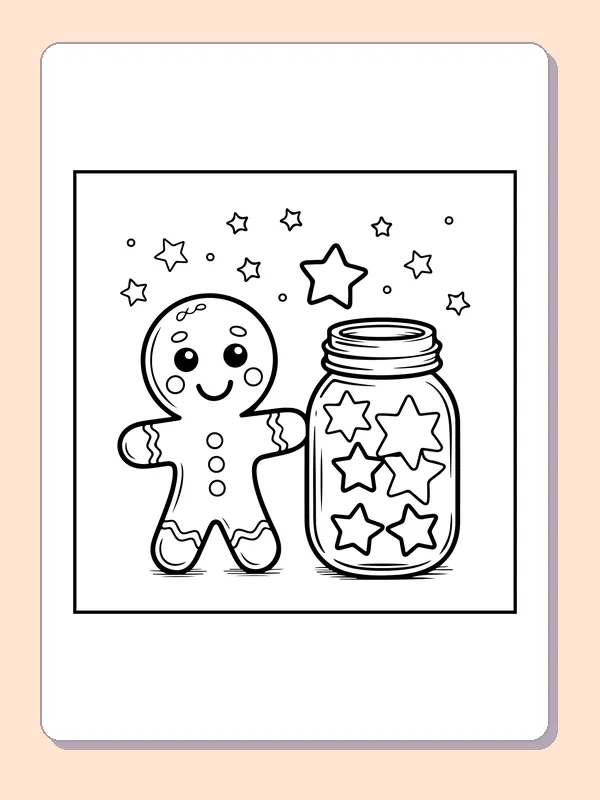 Gingerbread Beside a Star Cookie Jar black and white gingerbread coloring page