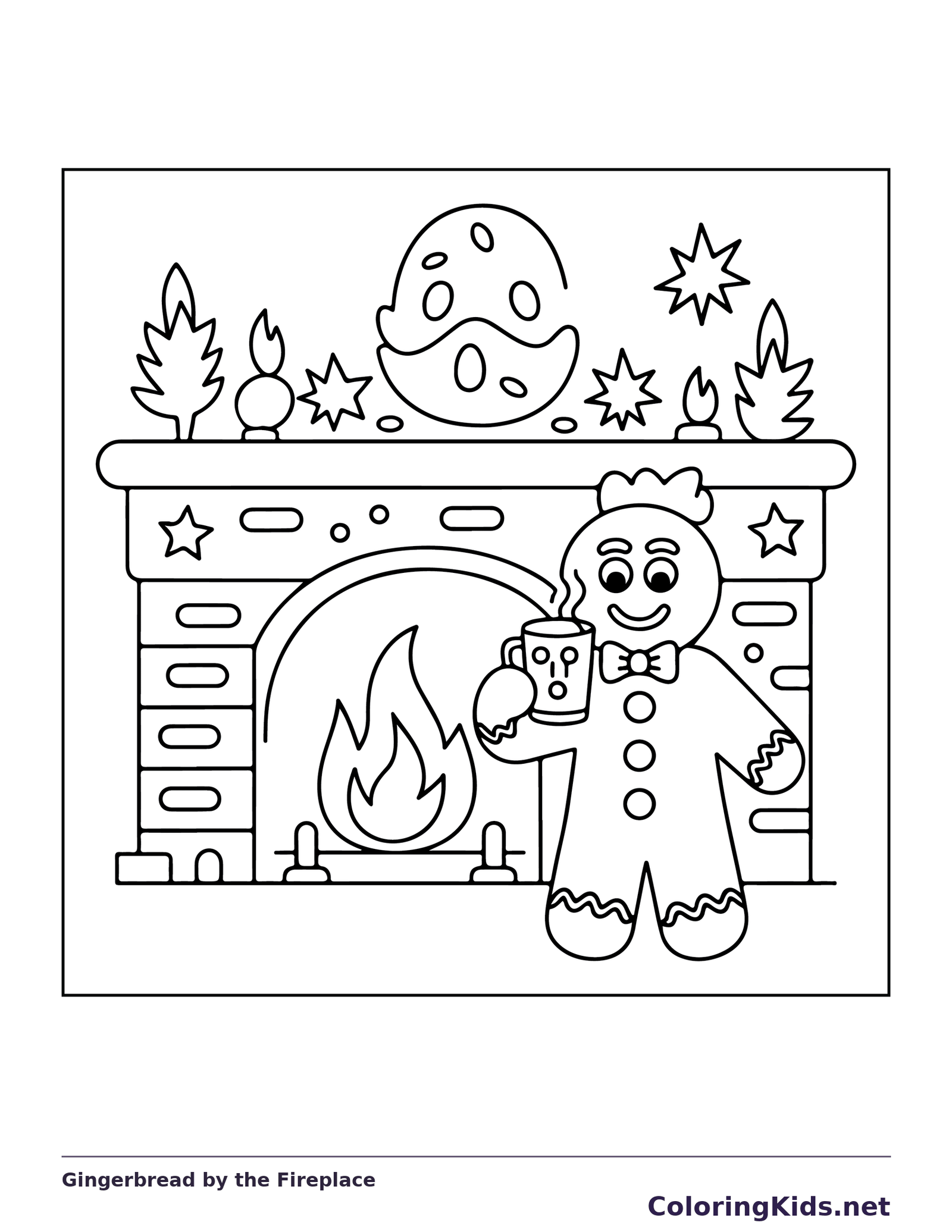 Gingerbread by the Fireplace coloring page | ColoringKids.net