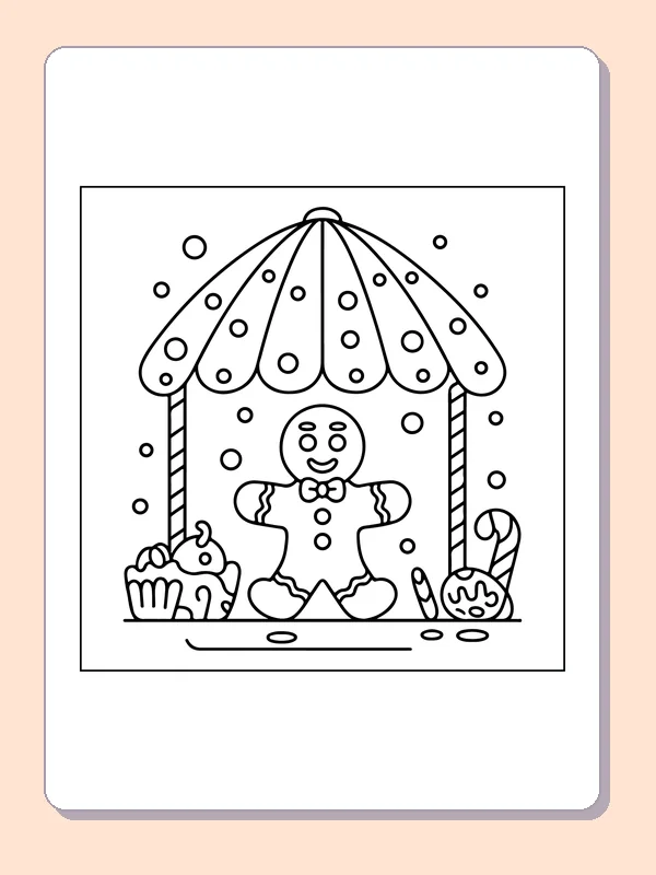 Gingerbread in a Candy Gazebo black and white gingerbread coloring page