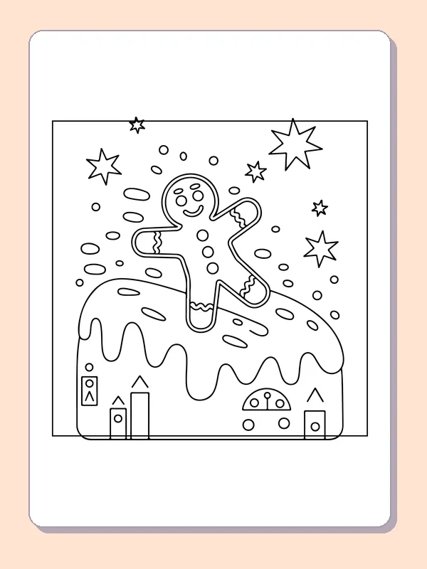 Gingerbread on an Iced Rooftop black and white gingerbread coloring page