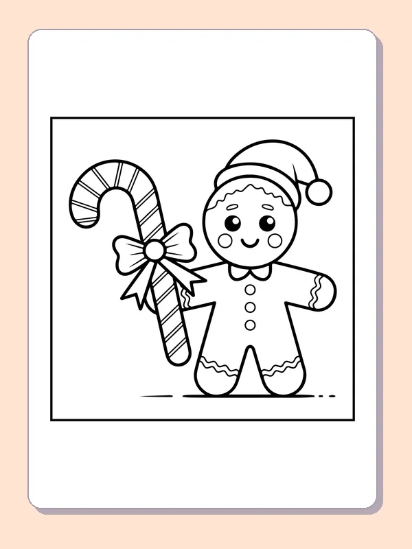Gingerbread with a Giant Candy Bow black and white gingerbread coloring page