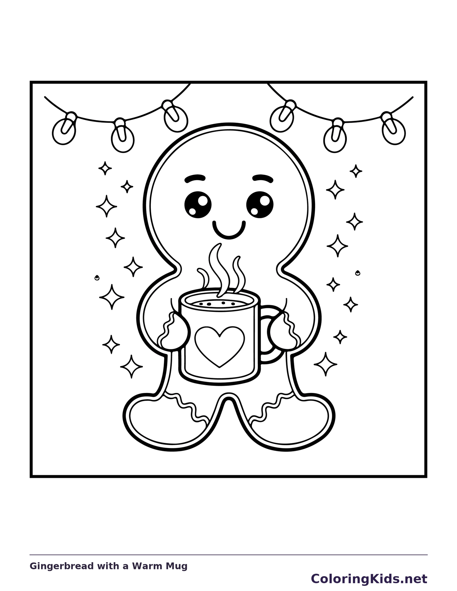 Gingerbread with a Warm Mug black and white gingerbread coloring page