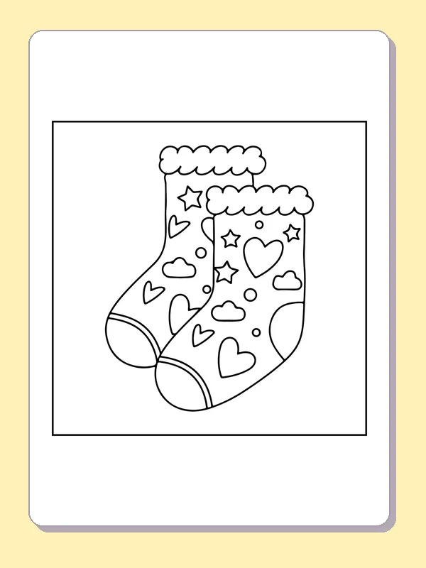 Pair of cozy socks decorated with hearts, stars and ribbed cuffs