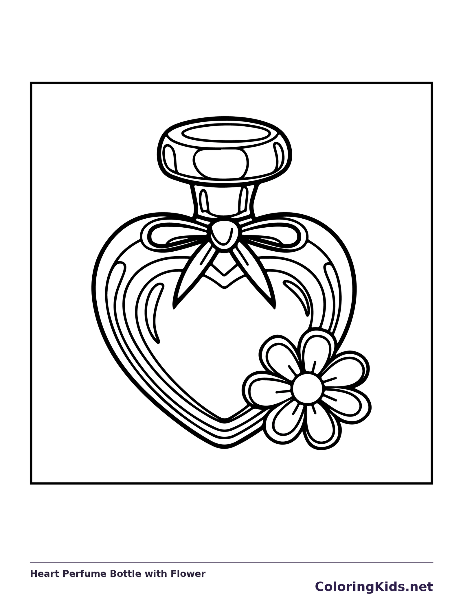 Heart-shaped perfume bottle with neck ribbon and side flower