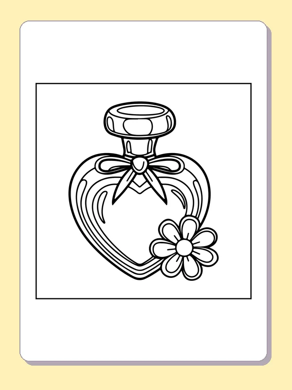 Heart-shaped perfume bottle with neck ribbon and side flower