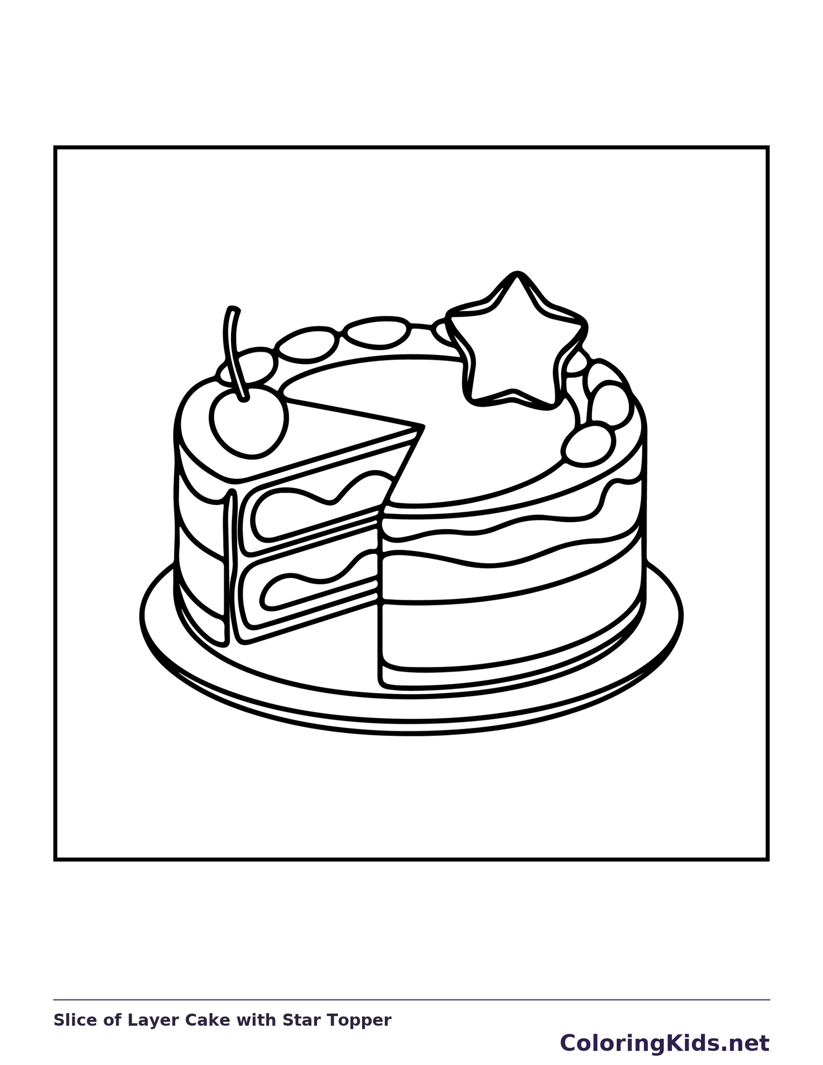 Slice of Layer Cake with Star Topper coloring page | ColoringKids.net