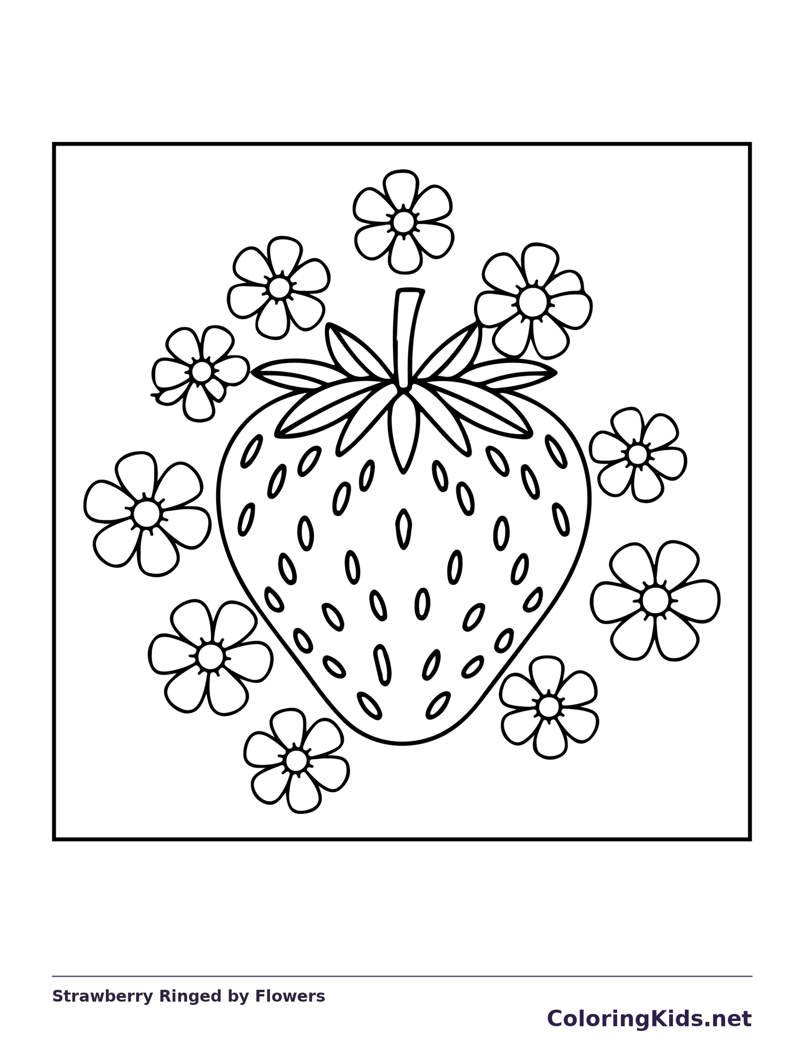 Strawberry Ringed by Flowers coloring page | ColoringKids.net