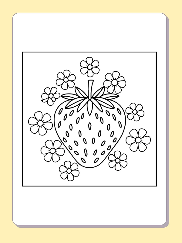 Large seeded strawberry surrounded by small daisy-like flowers