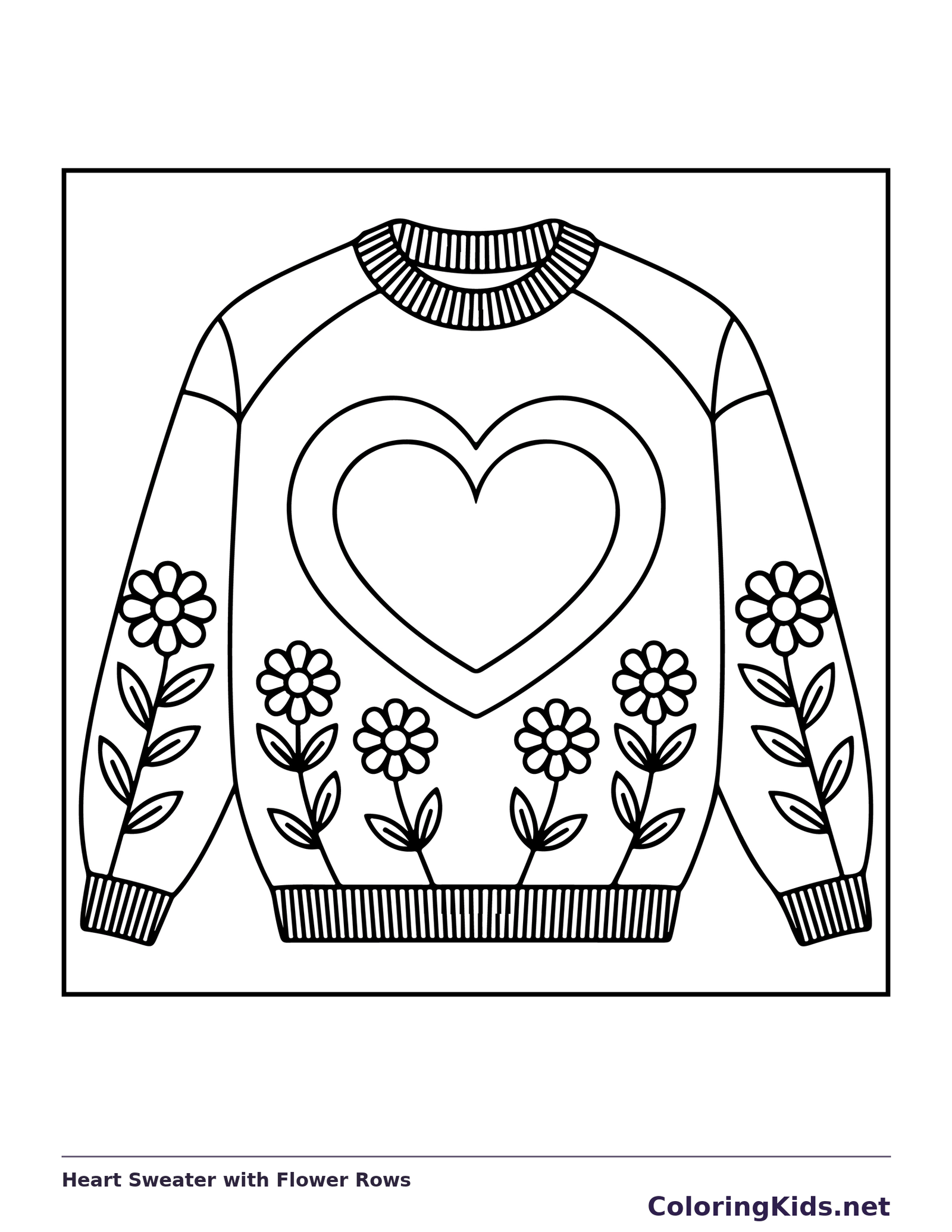 Heart Sweater with Flower Rows coloring page | ColoringKids.net