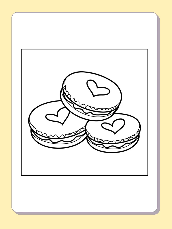 Three overlapping macarons, each with a small heart on top