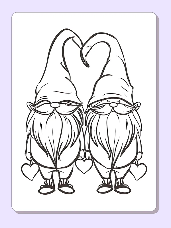 Two gnomes beneath crossing hats with small heart