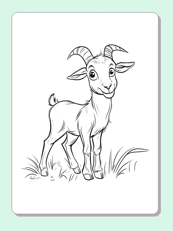 Goat Standing in Tall Grass coloring page: black and white line art to print or color online