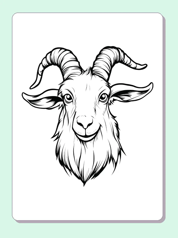 Long-Bearded Goat Portrait coloring page: black and white line art to print or color online