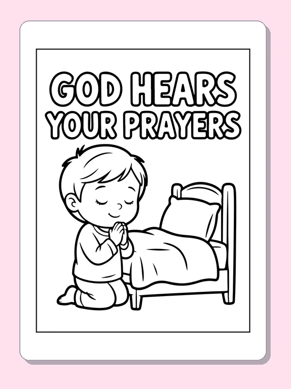 Black and white printable bedside prayer before sleep coloring sheet
