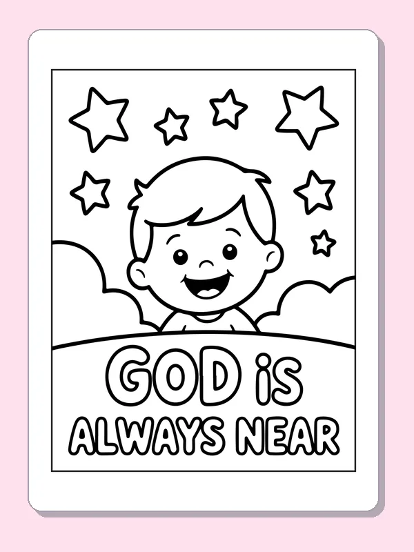Black and white printable child beneath nearness stars coloring sheet