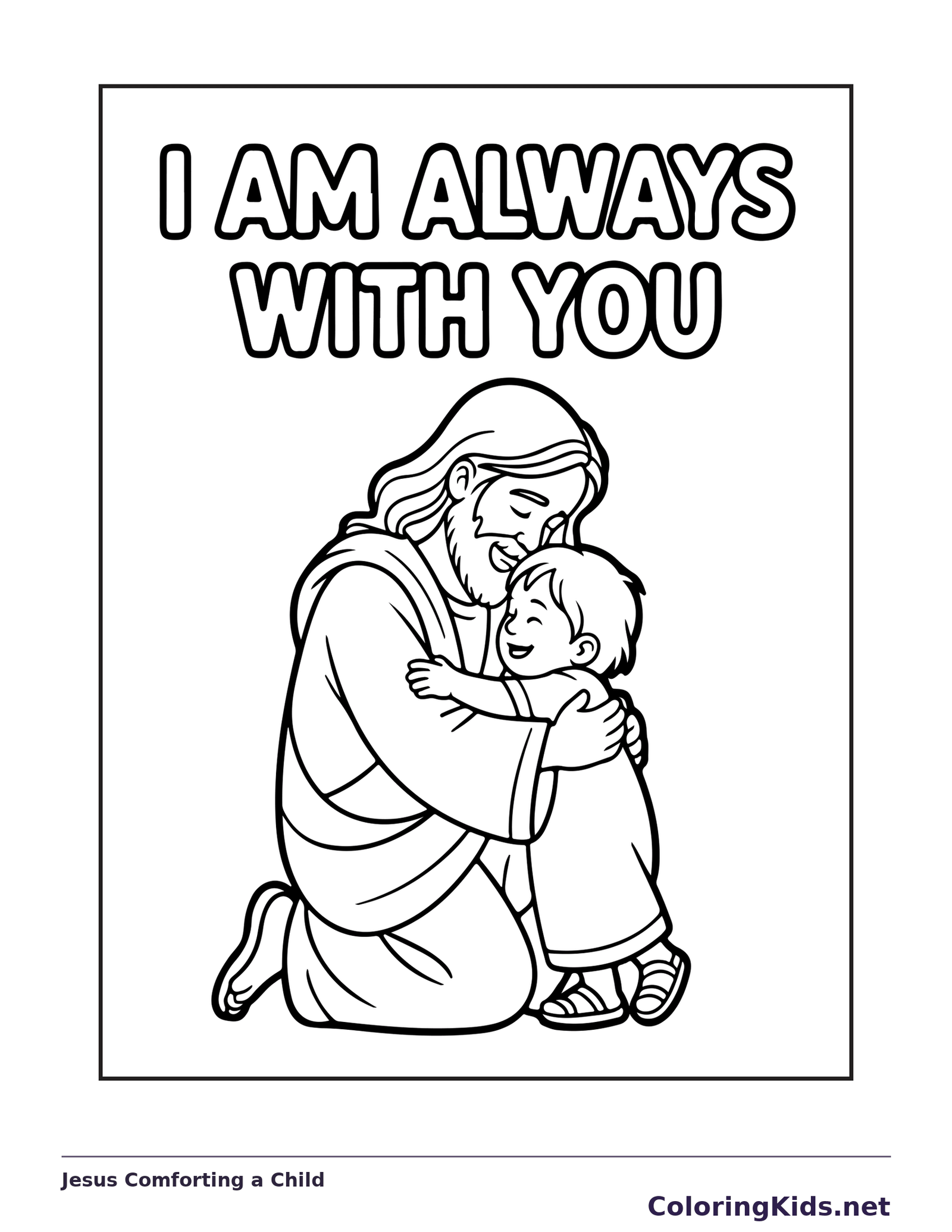 Black and white printable jesus comforting a child coloring sheet