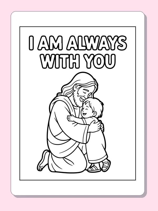 Black and white printable jesus comforting a child coloring sheet
