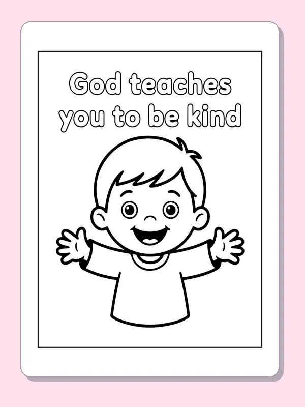 Black and white printable smiling child learning kindness coloring sheet