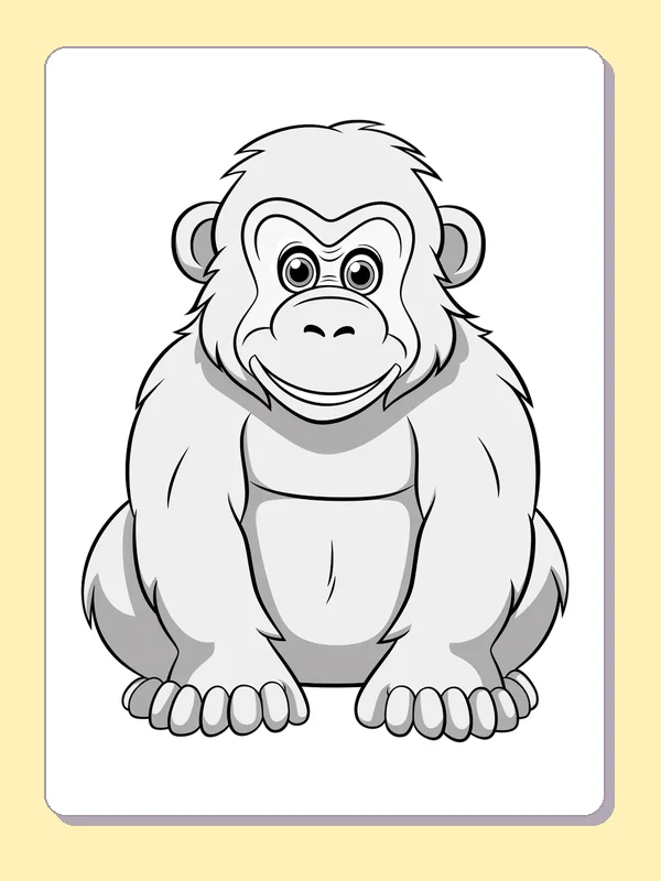 Adult Gorilla Crouching gorilla coloring page in black and white line art