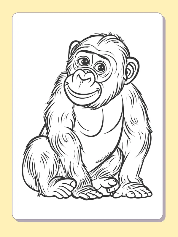 Adult Gorilla in Profile gorilla coloring page in black and white line art