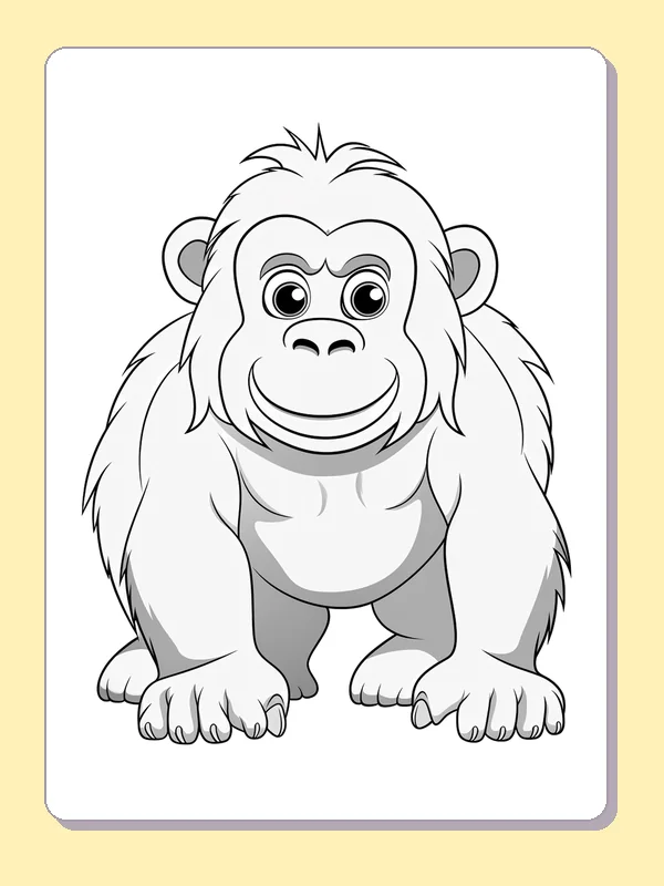 Broad Gorilla on Its Knuckles gorilla coloring page in black and white line art