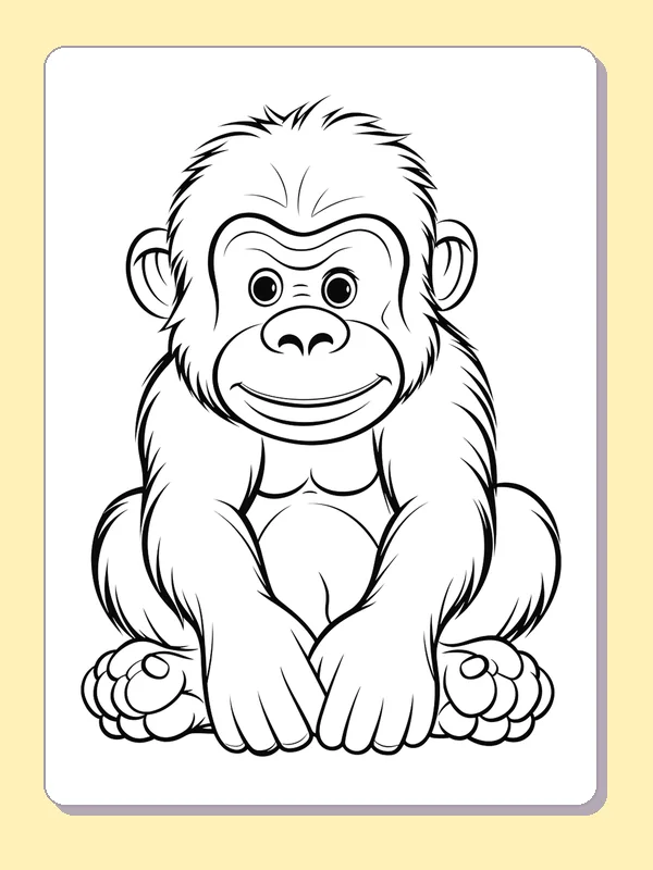 Gorilla among Grass gorilla coloring page in black and white line art