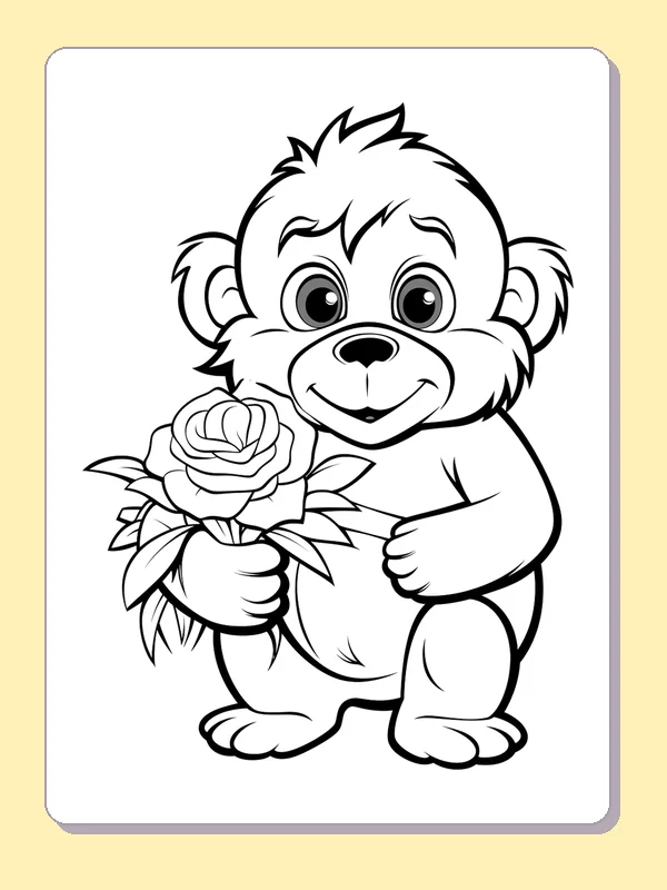 Gorilla Carrying a Rose gorilla coloring page in black and white line art