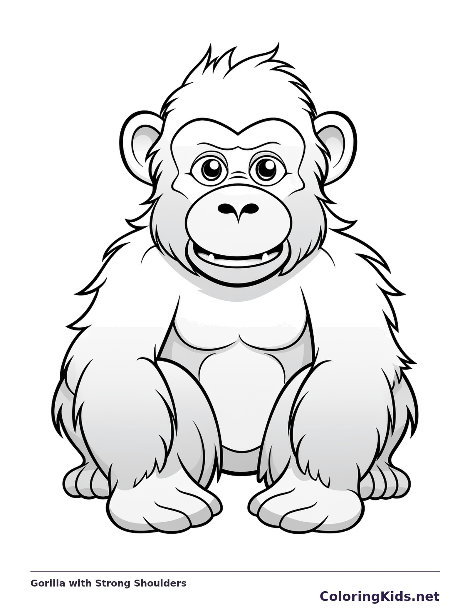 Gorilla with Strong Shoulders gorilla coloring page in black and white line art