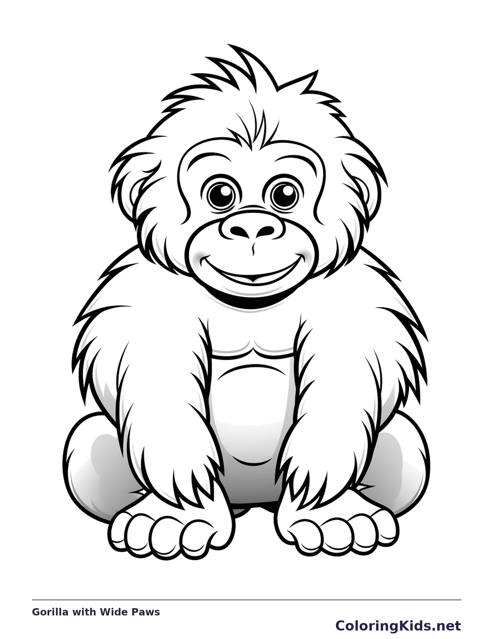 Gorilla with Wide Paws gorilla coloring page in black and white line art