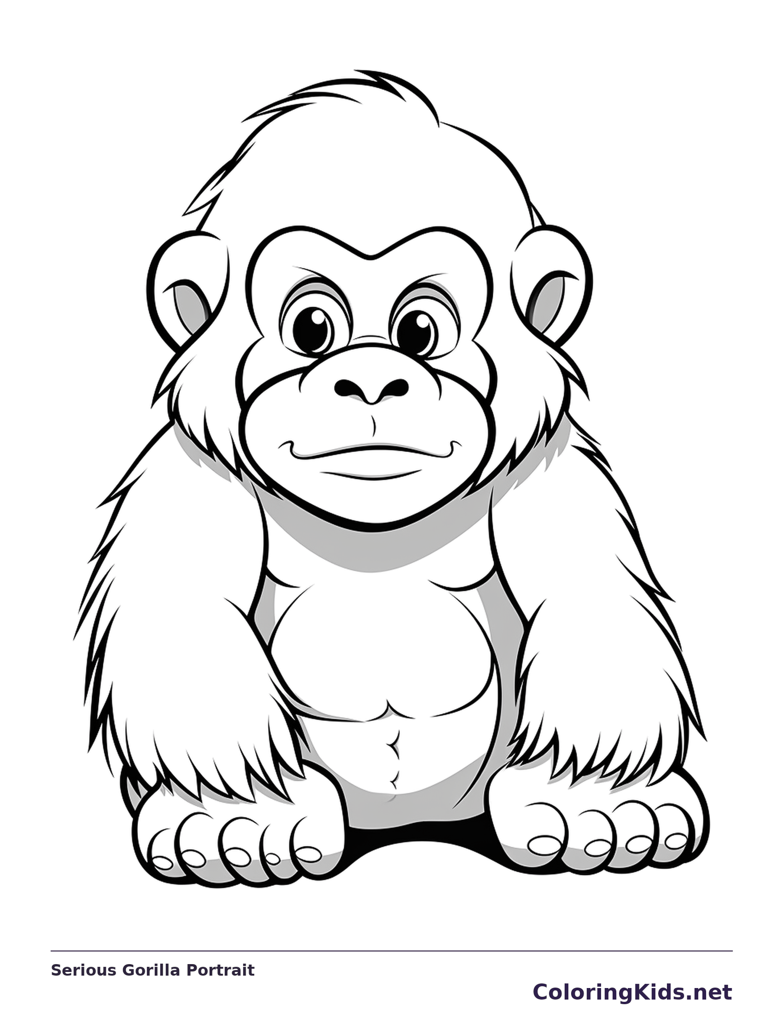 Serious Gorilla Portrait gorilla coloring page in black and white line art