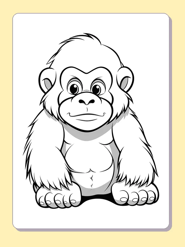 Serious Gorilla Portrait gorilla coloring page in black and white line art