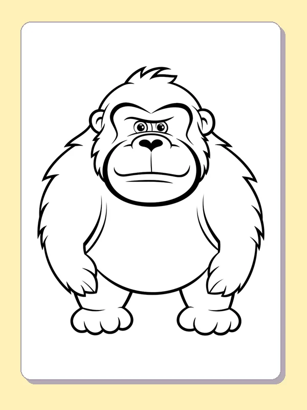Stern Gorilla Standing gorilla coloring page in black and white line art