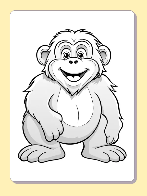 Tall Smiling Gorilla gorilla coloring page in black and white line art