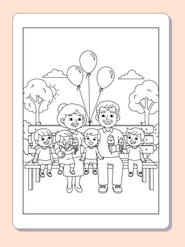 Black and white printable outdoor visit with flowers coloring sheet