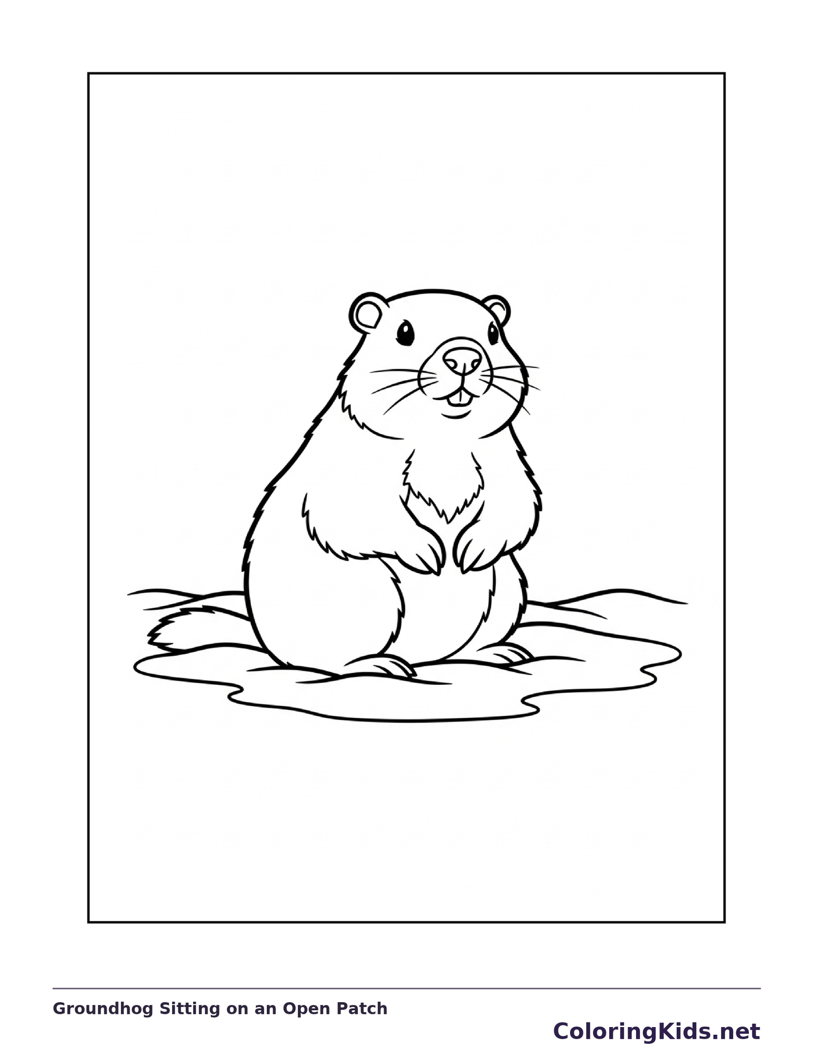 Groundhog Sitting on an Open Patch coloring page: black and white line art to print or color online