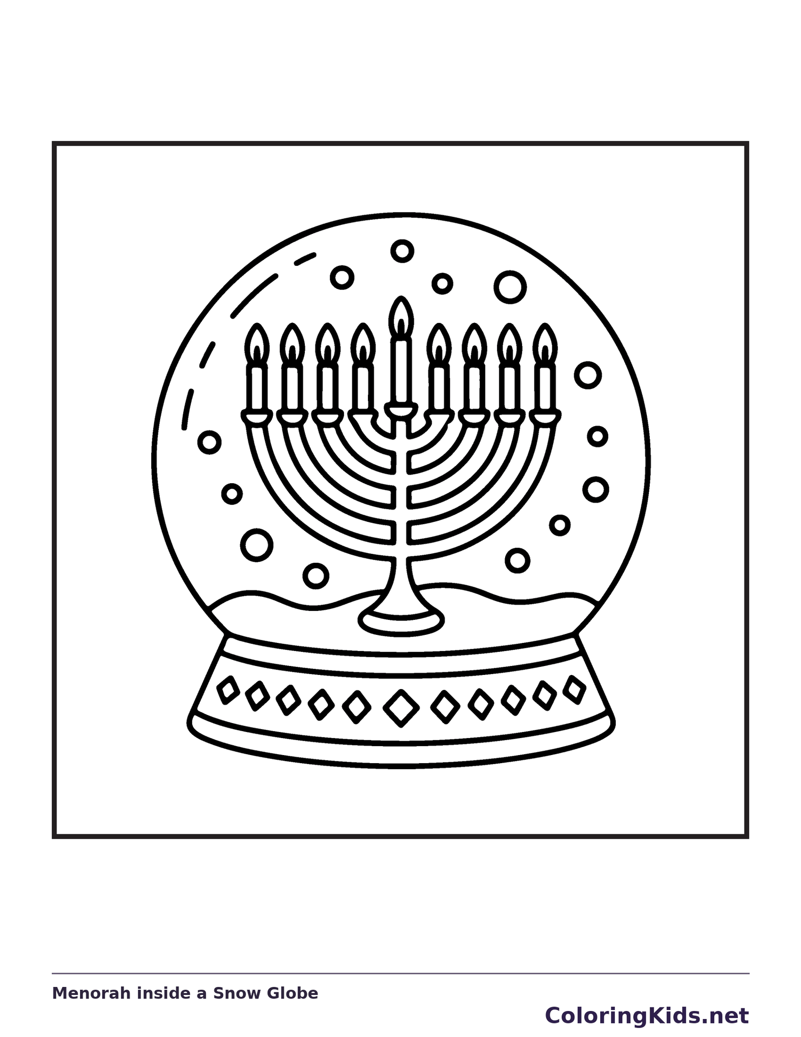 Hanukkah menorah inside round snow globe with falling dot pattern