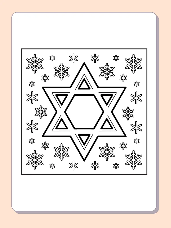 Star of David framed by numerous small snowflakes and winter marks