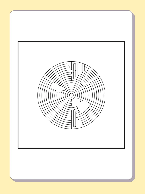 Black and white printable circular pathway coloring sheet