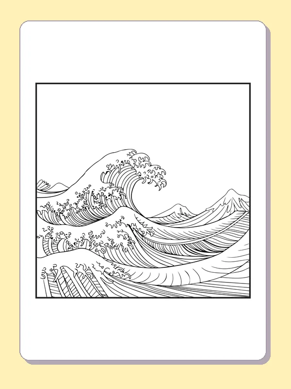 Black and white printable detailed breaking wave coloring sheet