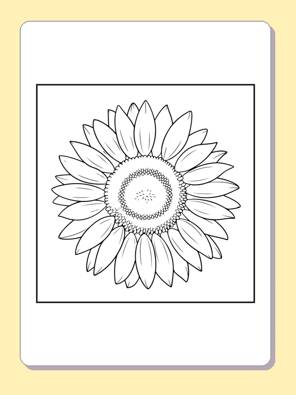 Black and white printable layered sunflower head coloring sheet