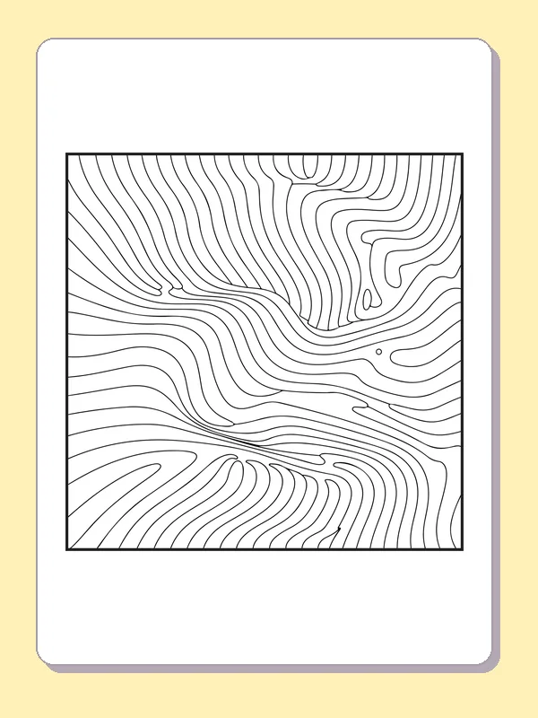 Black and white printable wavy topographic bands coloring sheet