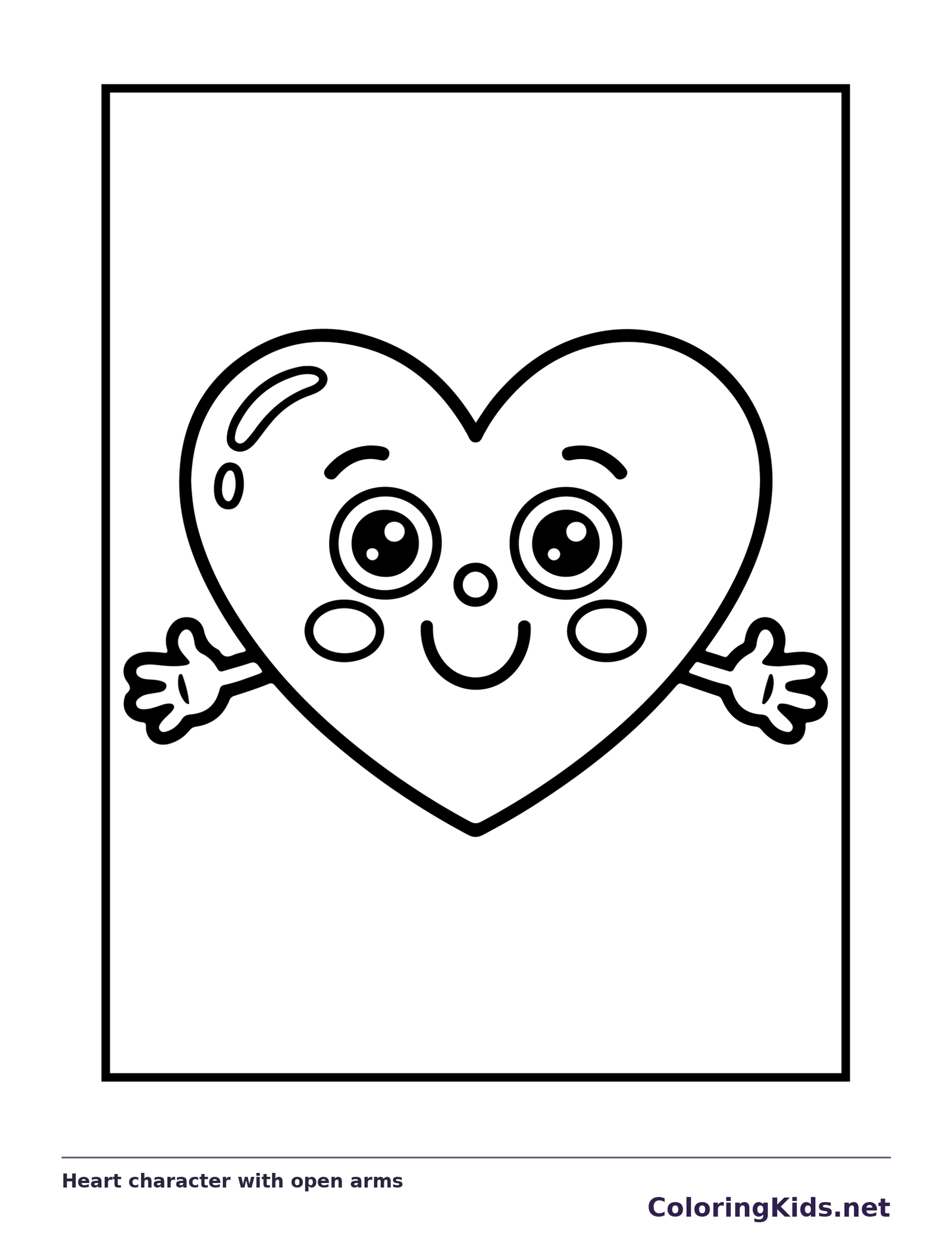 Heart character with open arms coloring page | ColoringKids.net