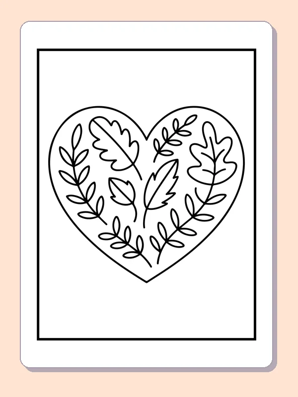 Heart with loose pattern of leaves and sprigs