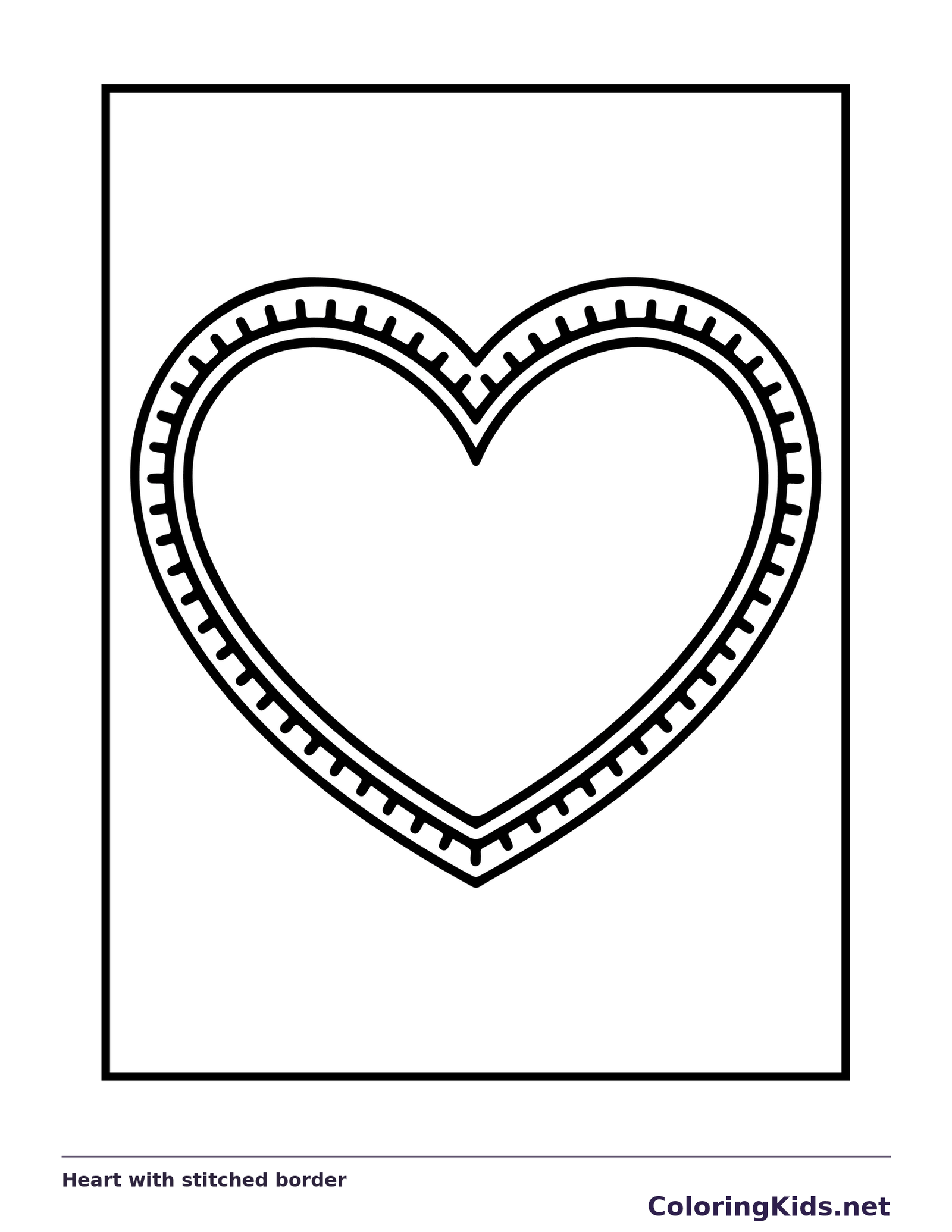 Open heart framed by stitched border marks