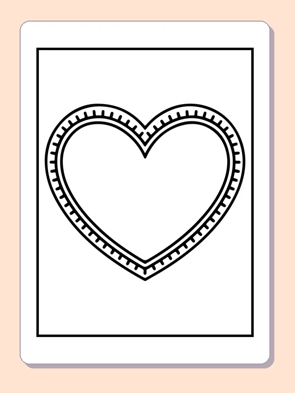 Open heart framed by stitched border marks