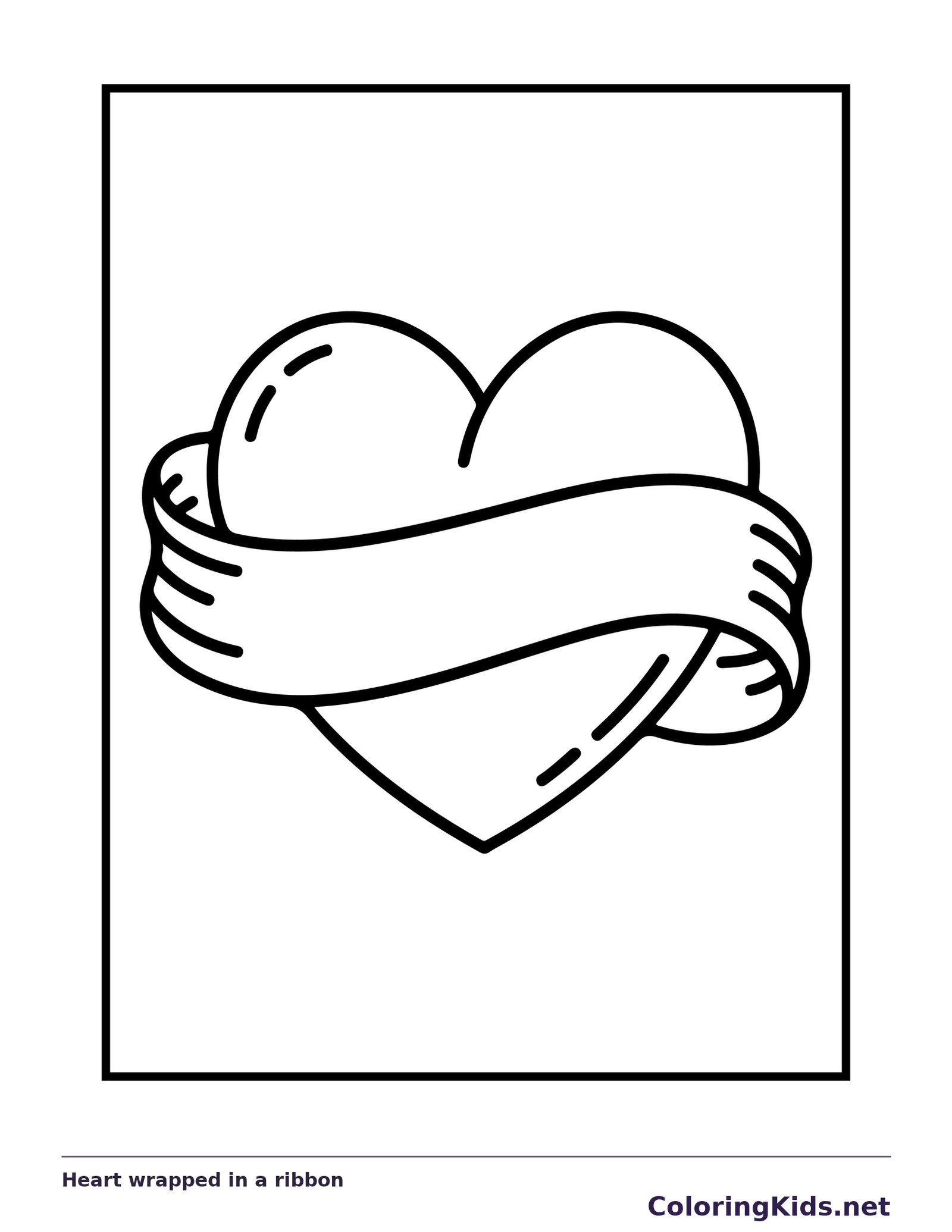 Heart wrapped in a ribbon coloring page | ColoringKids.net