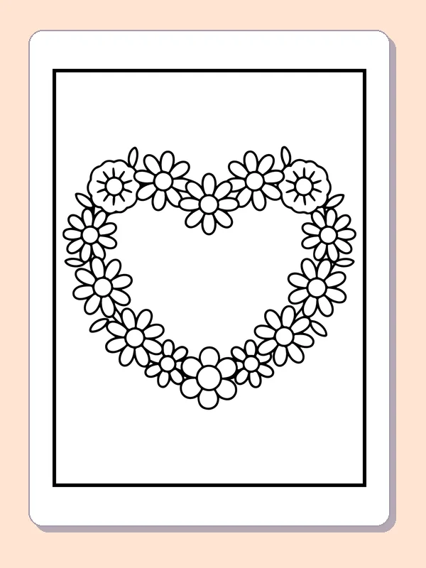 Daisy and flower wreath in heart shape